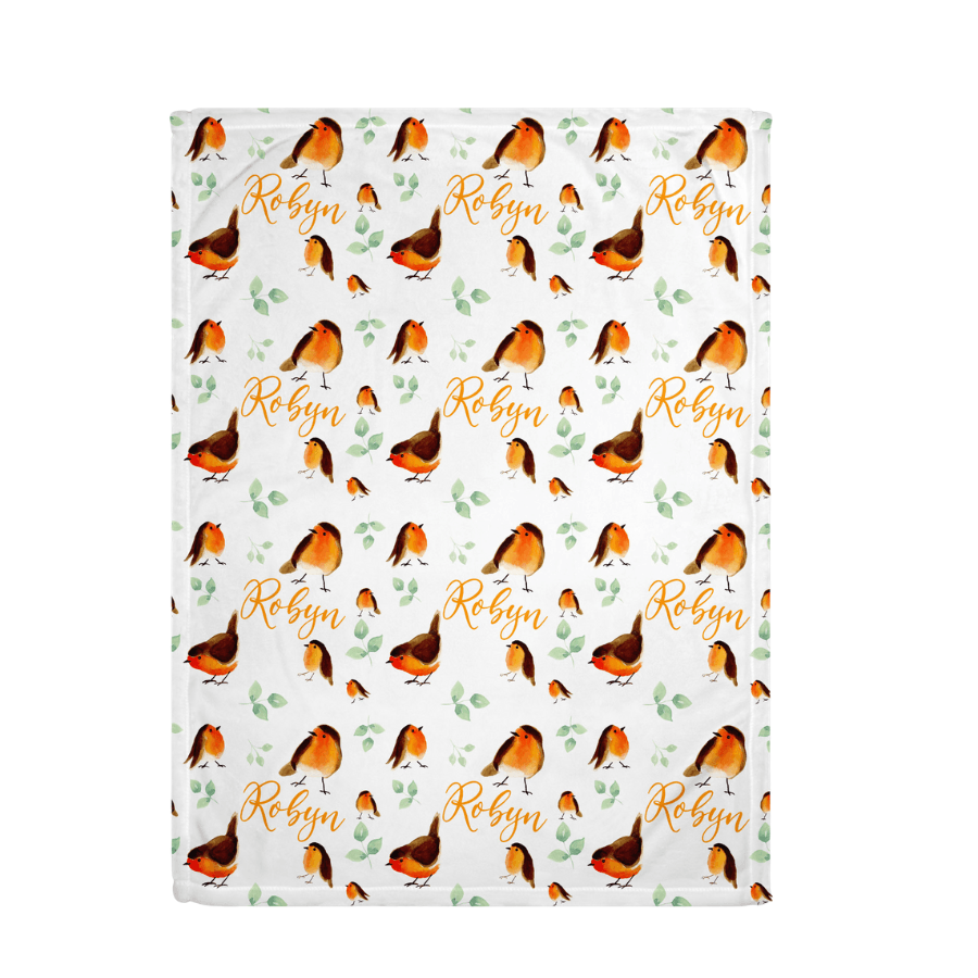 Robin Print Personalized Minky Blanket - Bug & Bean Decor