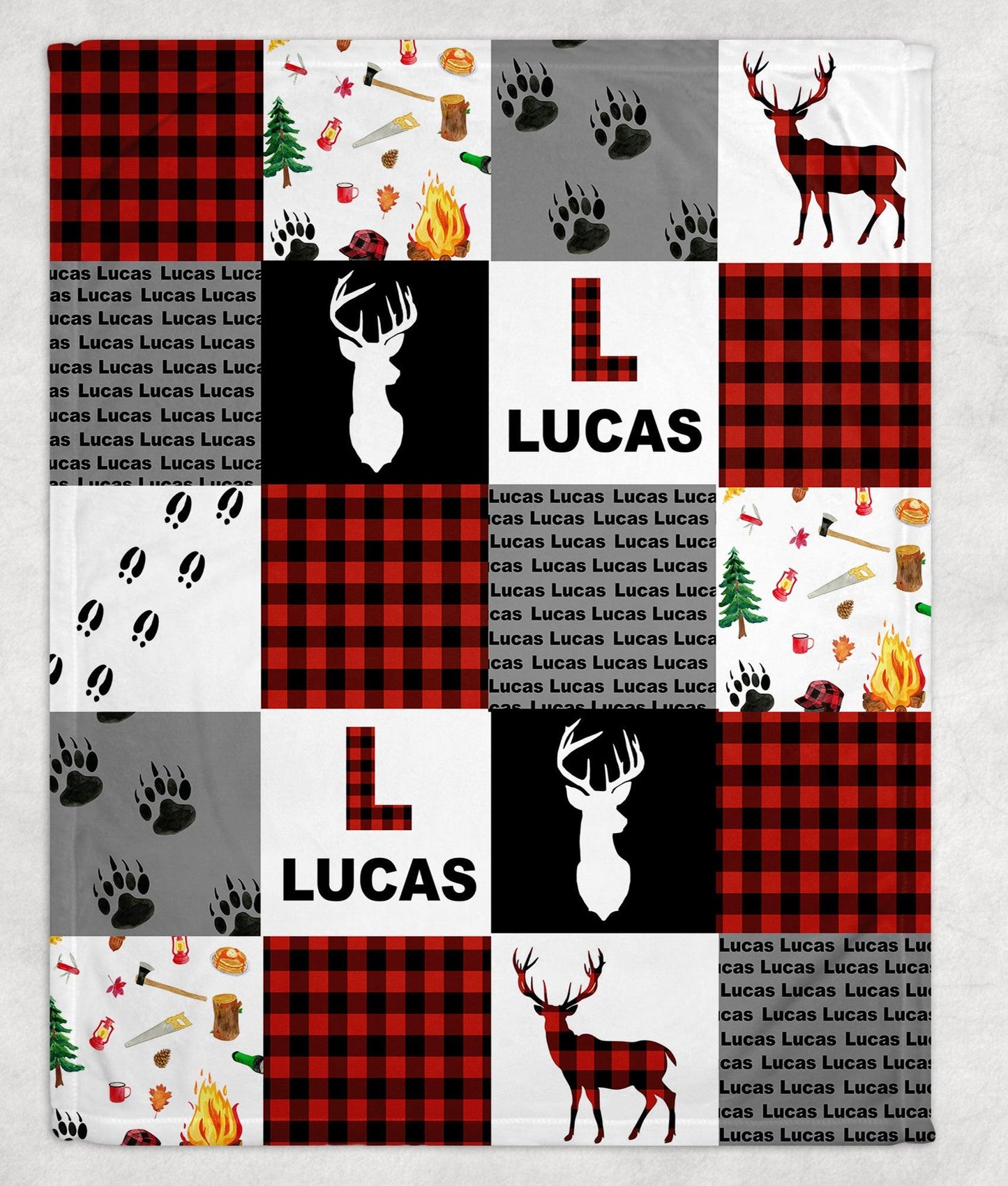 Patchwork Lumberjack Print Personalized Minky Blanket - Bug & Bean Decor