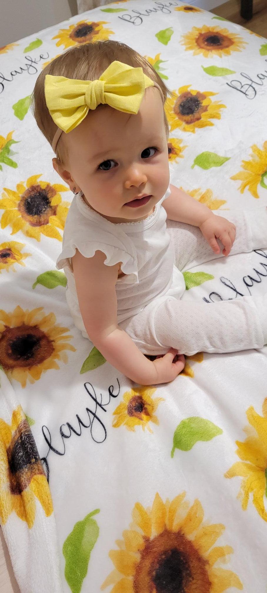 Sunflower Print Personalized Minky Blanket - Bug & Bean Decor
