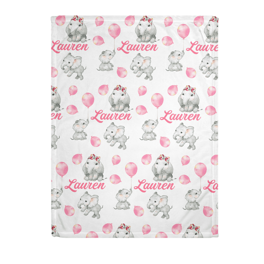 Pink Elephant Print Personalized Minky Blanket - Bug & Bean Decor