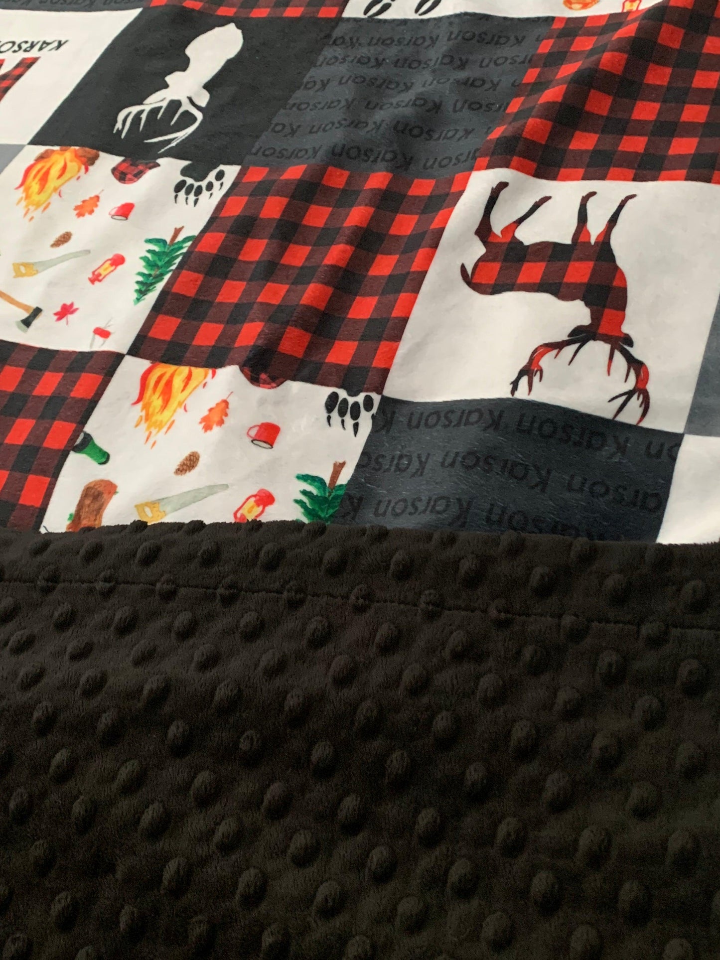Patchwork Lumberjack Print Personalized Minky Blanket - Bug & Bean Decor