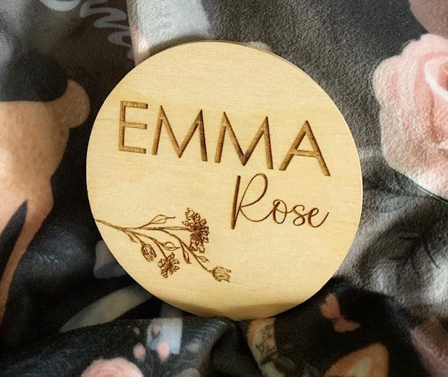 Personalized Baby Name Wood Annoucement | Floral - Bug & Bean Decor