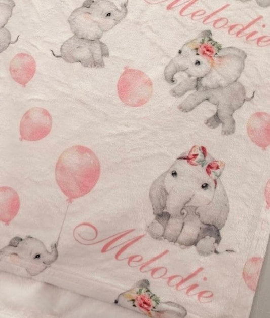 Pink Elephant Print Personalized Minky Blanket - Bug & Bean Decor
