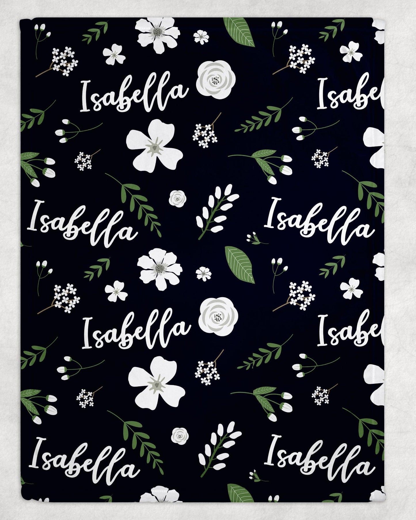 Navy Floral Print Personalized Minky Blanket - Bug & Bean Decor
