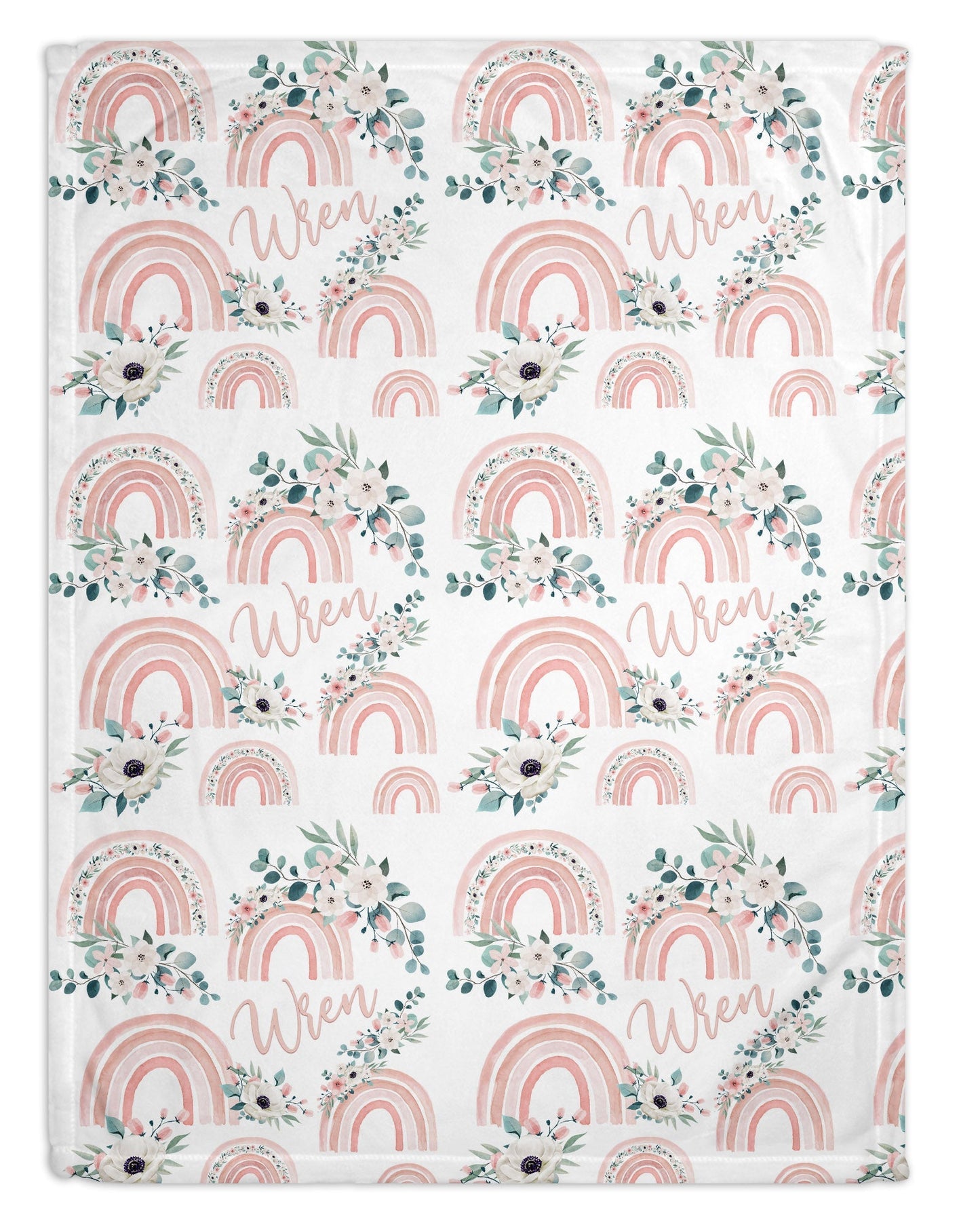 Pink Floral Rainbow Personalized Minky Blanket (Luxe Minky)