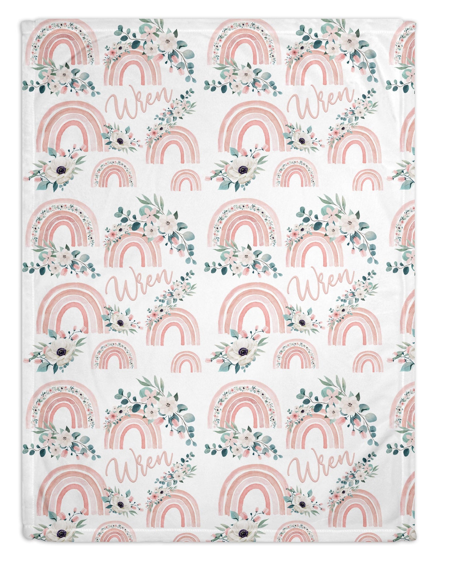 Pink Floral Rainbow Personalized Minky Blanket (Smooth Minky)