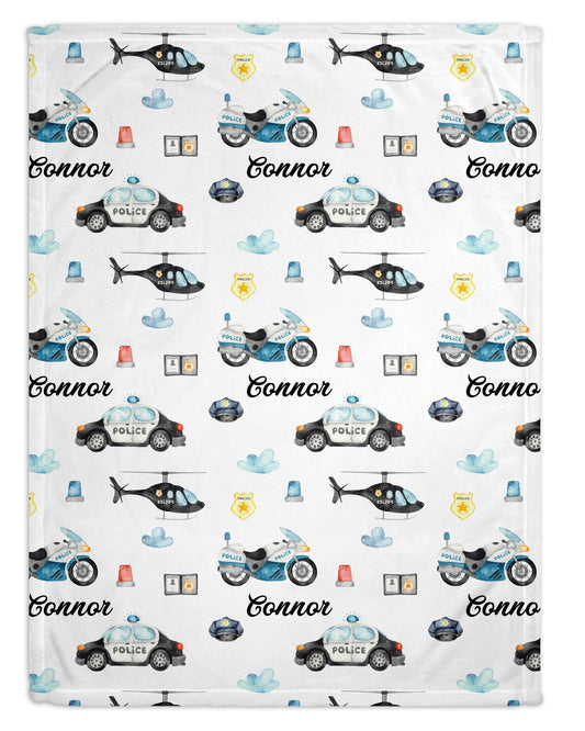 Police Officer Print Personalized Minky Blanket - Bug & Bean Decor