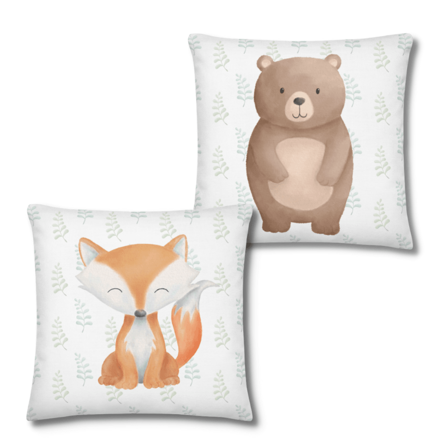 Fox & Bear Woodland Pillow (Double Sided) - Bug & Bean Decor