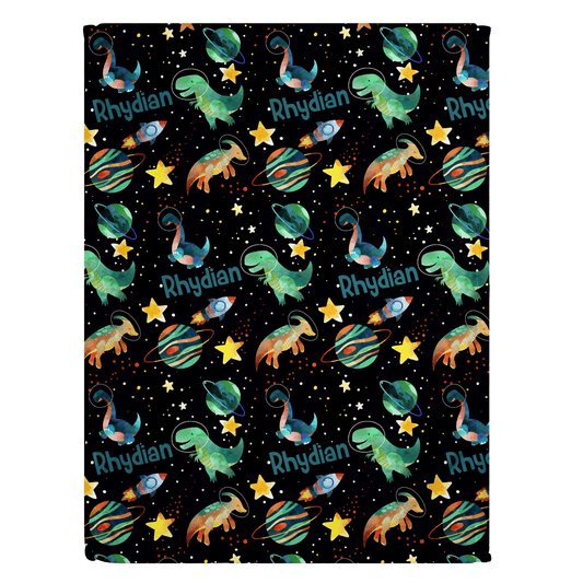 Space Dinosaur Print Personalized Minky Blanket - Bug & Bean Decor