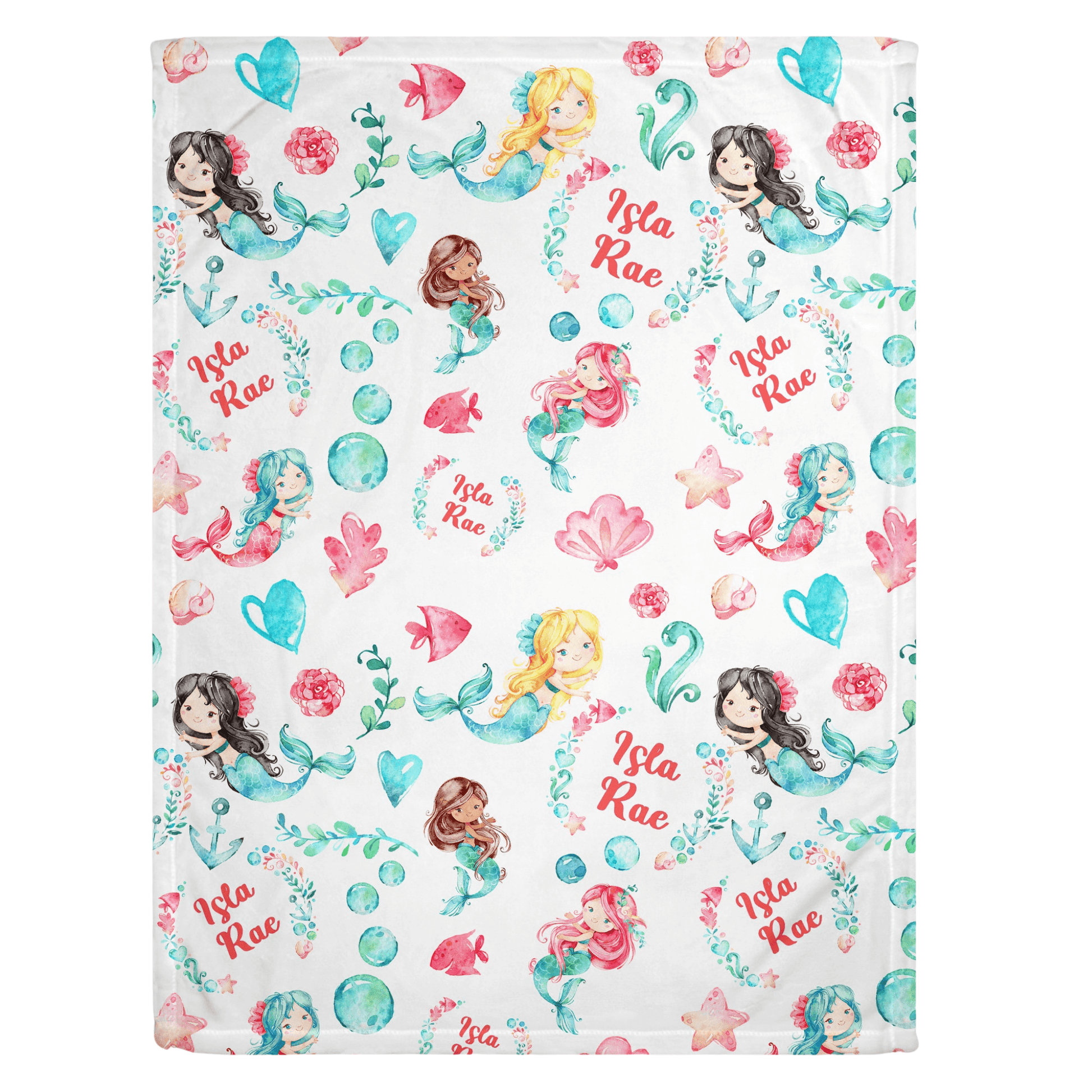 Mermaid Print Personalized Minky Blanket - Bug & Bean Decor