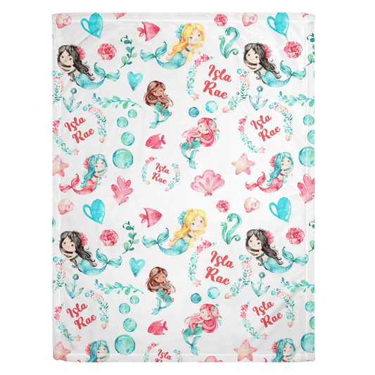 Mermaid Print Personalized Minky Blanket - Bug & Bean Decor