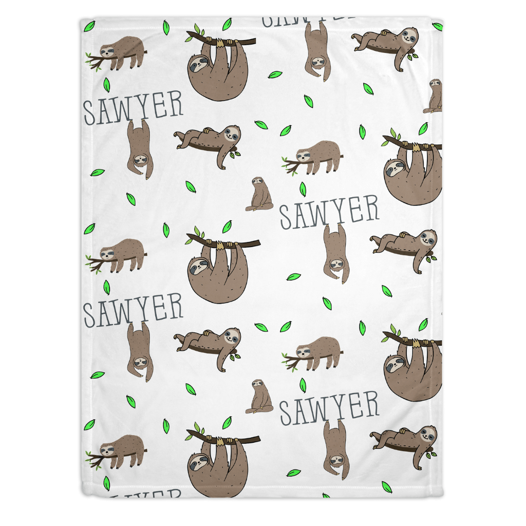 Sloth Daze Print Personalized Minky Blanket - Bug & Bean Decor