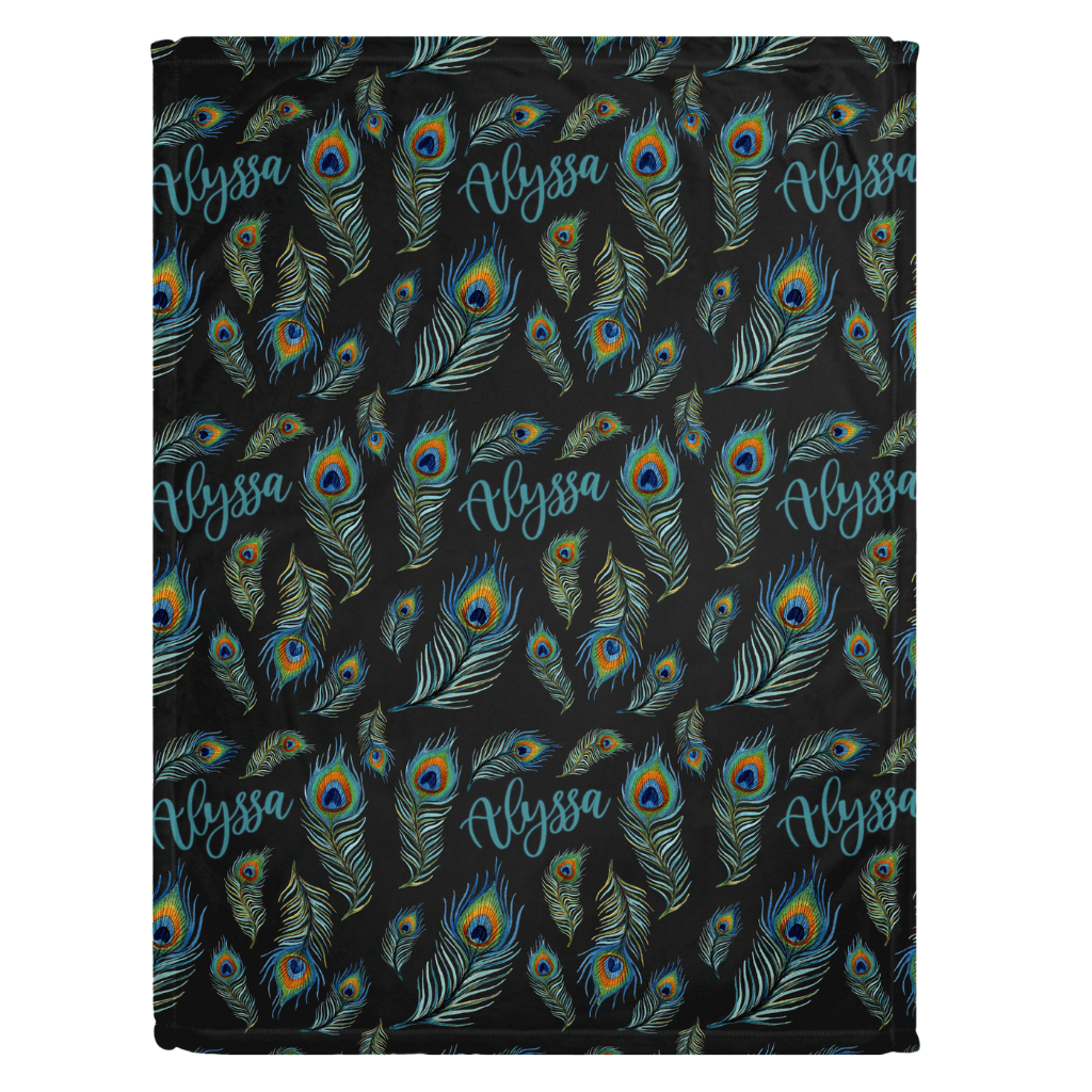 Peacock Print Personalized Minky Blanket - Bug & Bean Decor