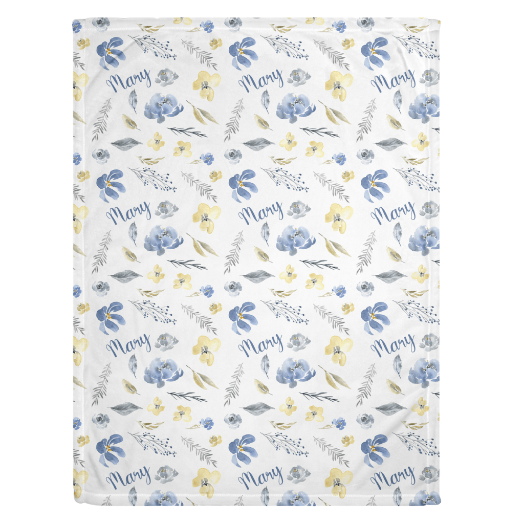 Blue Floral Personalized Minky Blanket - Bug & Bean Decor