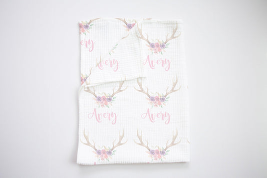 Valley Antlers Personalized Swaddle - Bug & Bean Decor