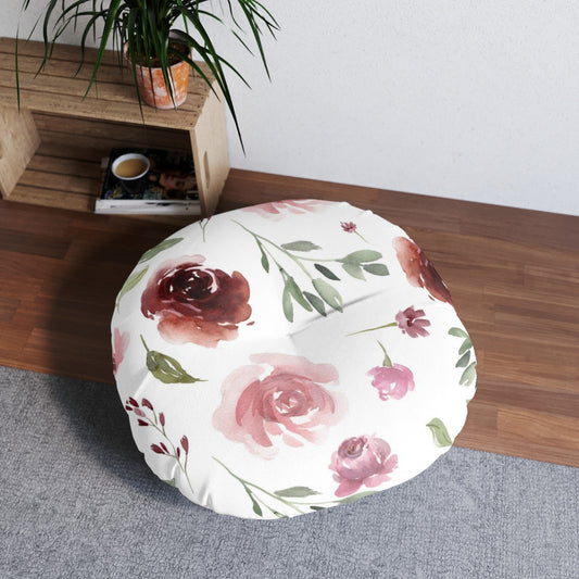 Burgundy Blush Floral Floor Pillow