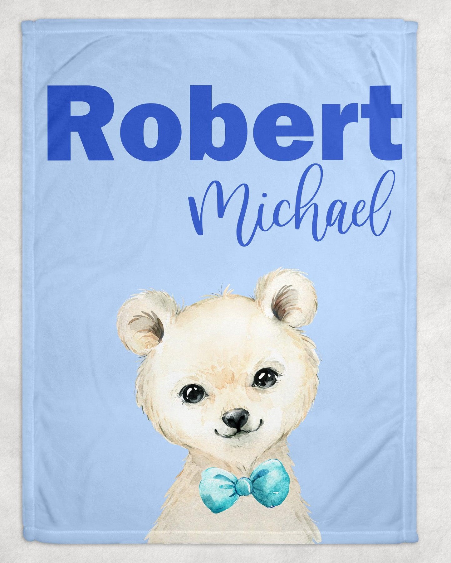 Baby Polar Bear Bow Tie Minky Blanket - Bug & Bean Decor