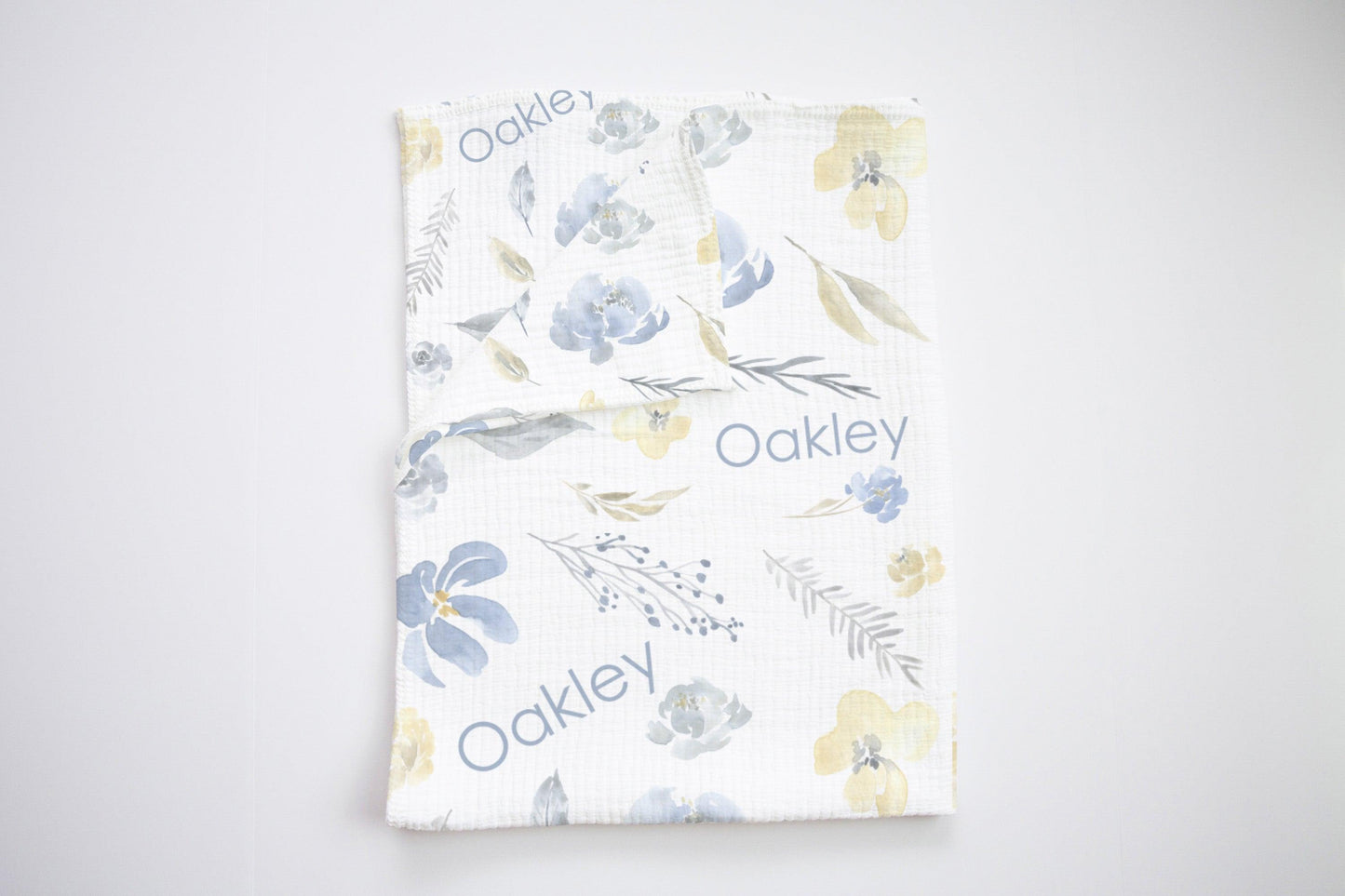 Blue Floral Personalized Swaddle - Bug & Bean Decor