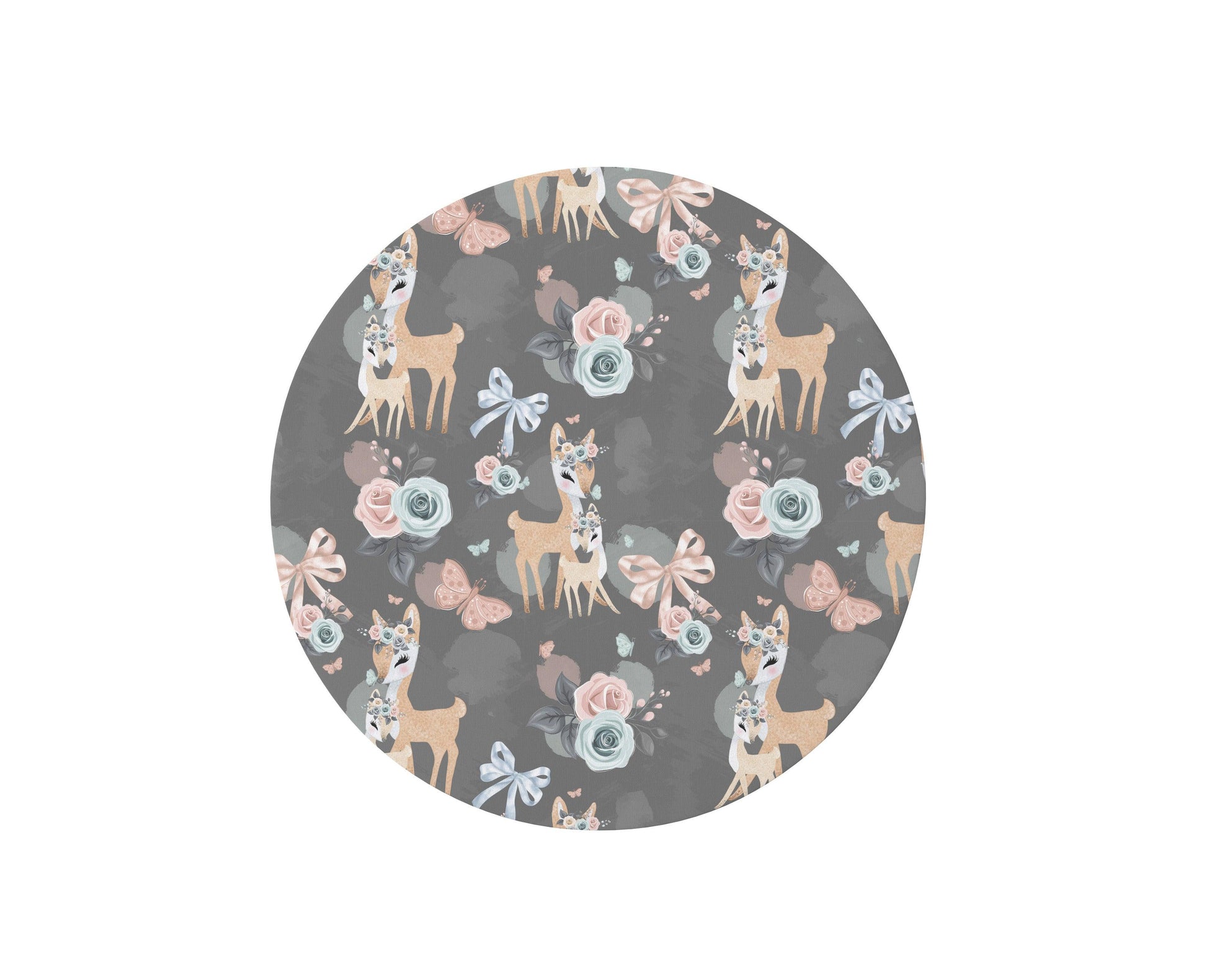 Deer Grey Floral Circular Playmat/ Rug - Bug & Bean Decor