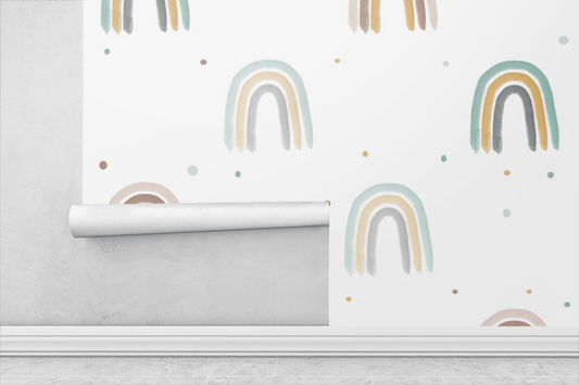 Neutral Rainbow Mustard/Teal Wallpaper - Bug & Bean Decor