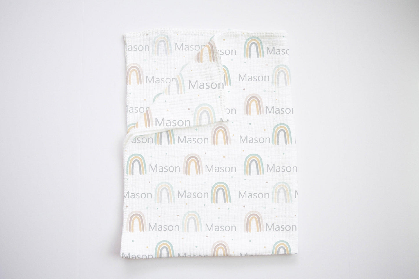 Mustard/ Teal Neutral Rainbow Personalized Swaddle - Bug & Bean Decor