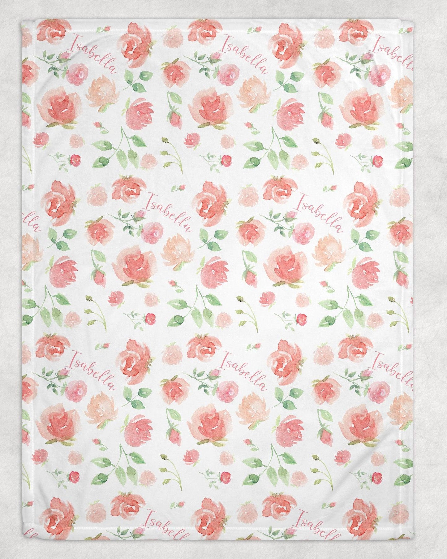 Pink Blossom Floral Print Personalized Minky Blanket - Bug & Bean Decor