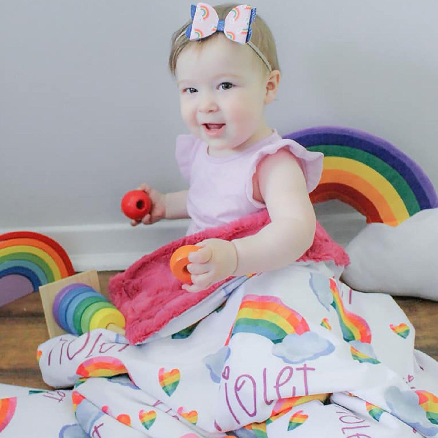 Vibrant Rainbow Print Personalized Minky Blanket - Bug & Bean Decor