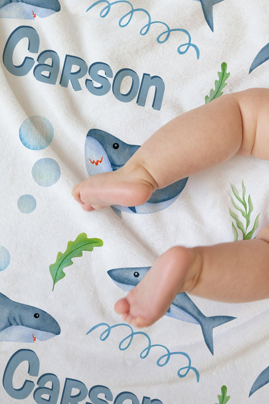 Shark Personalized Minky Blanket - Bug & Bean Decor