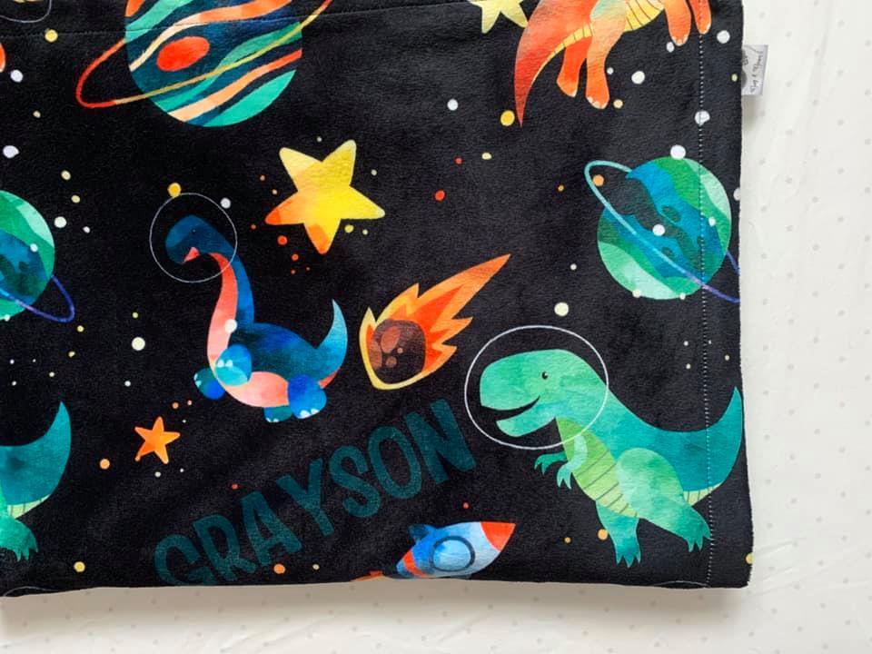 Space Dinosaur Print Personalized Minky Blanket - Bug & Bean Decor
