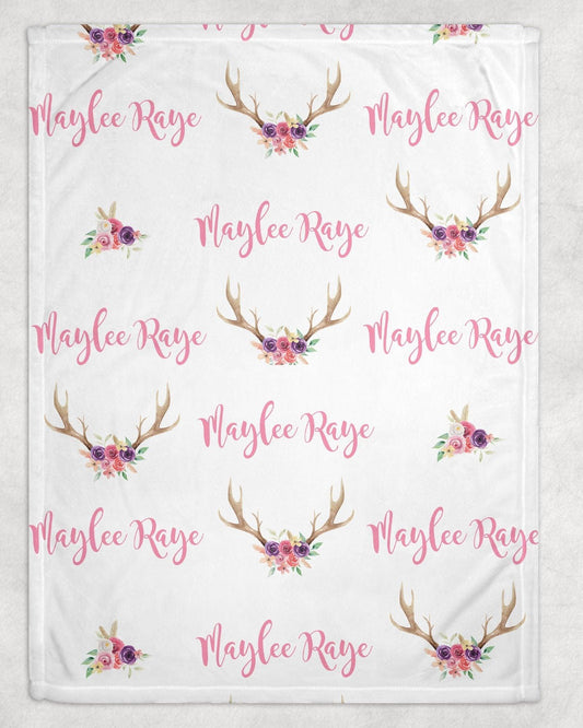 Valley Antlers Personalized Minky Blanket - Bug & Bean Decor